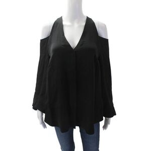 Tamara Mellon Womens Silk V Neck Cold Shoulder Blouse Black Size 4